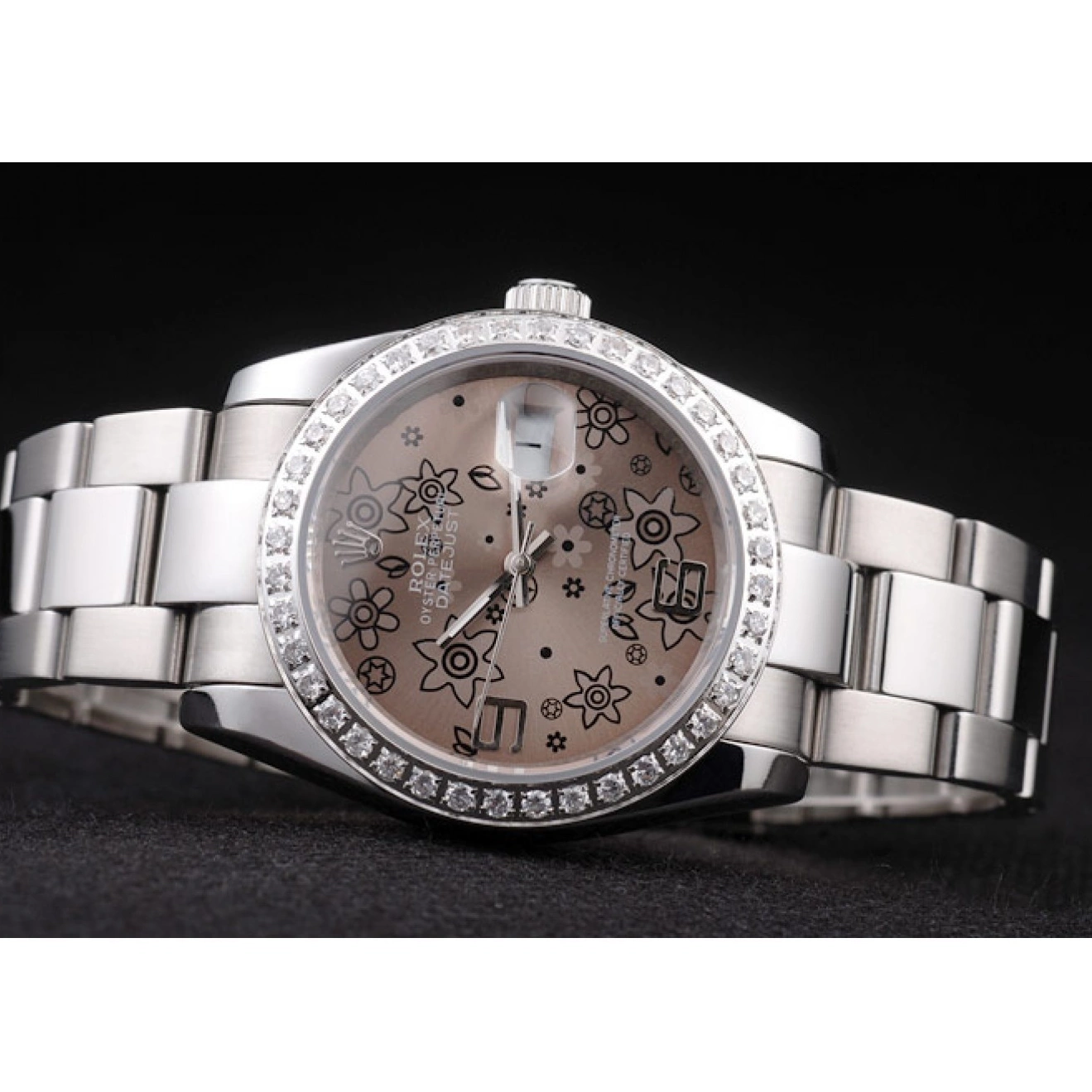 Aaa replica watch Brown Flowers Rolex Polished Steel Plated Datejust Stainless Diamond Dial 0623
